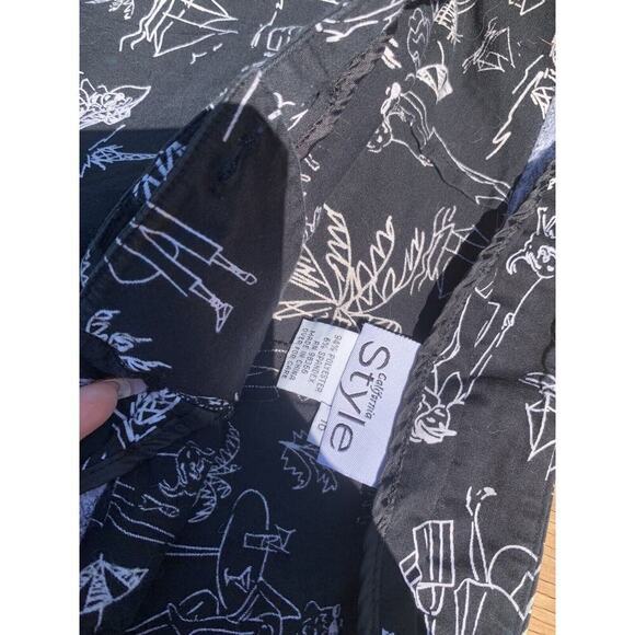 California style Black White Pants Size 10 Tropical Beach Palm Summer - Picture 3 of 5